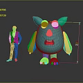 Man In Suit And Blue Cartoon Monster Standing With Big Eyes Red Nose Orange Paws