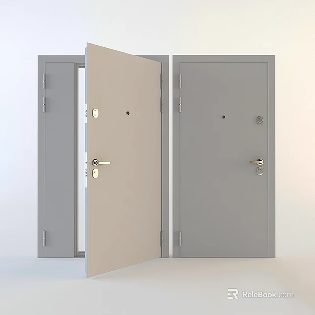Gray Security Door With Open And Closed States And Durable Secure Lock 3d model 