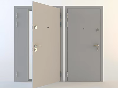 Gray Security Door With Open And Closed States And Durable Secure Lock 3d model