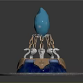Ornate Decorative Sculpture With Blue Faceted Top Copper Chains And Circular Base