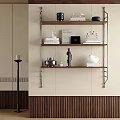 Modern Wall Mounted Wooden Shelving Unit With Books Decor Items And Metal Brackets