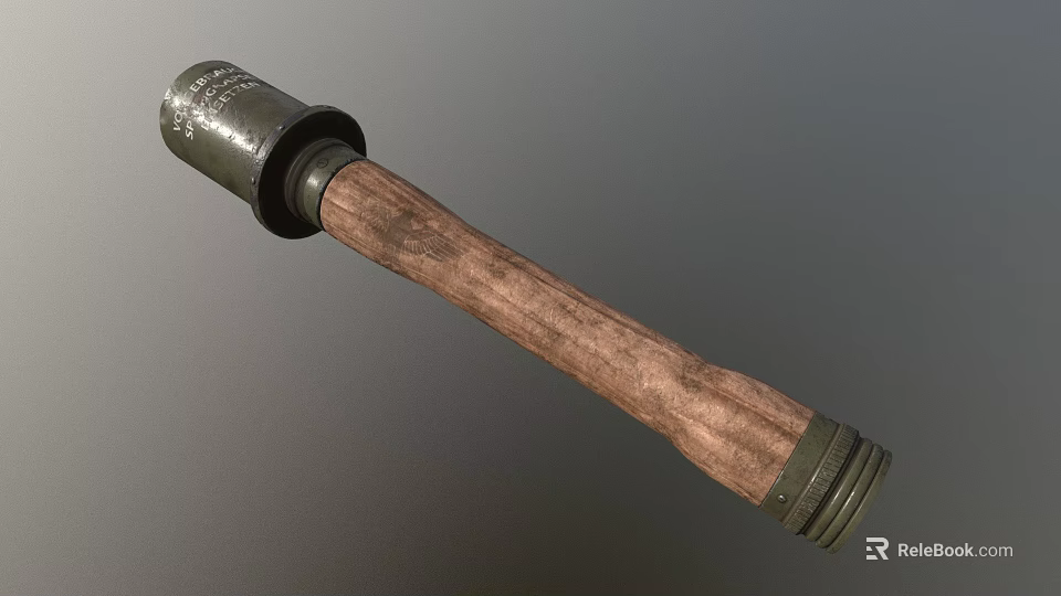Vintage Military Weapon Featuring Cylindrical Metal Top And Wooden Handle Design 3d model 