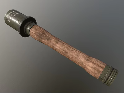 Vintage Military Weapon Featuring Cylindrical Metal Top And Wooden Handle Design 3d model