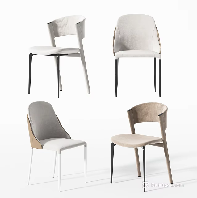 Modern Design Dining Chairs With Upholstered Seats And Metal Wooden Legs 3d model 