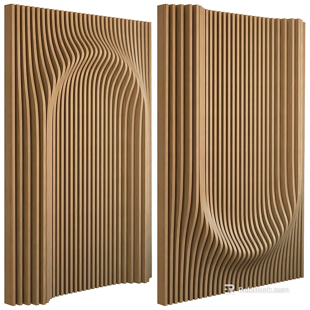 Wooden Wall Paneling with Curved Wavy Lines Modern Decorative Texture for Interior Home Design 3d model 