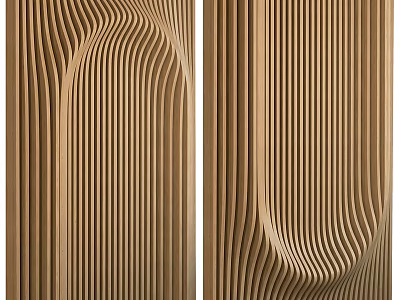 Wooden Wall Paneling with Curved Wavy Lines Modern Decorative Texture for Interior Home Design 3d model