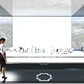 High Tech Urban Planning Exhibition With Large Screen Visualization Model And Woman Viewer 3d model