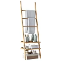Practical Bamboo Ladder Shelf With Soft Towels And Bath Bottles For Daily Washing Supplies