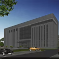 Aerial Planning Featuring Modern Office Building Glass Curtain Wall Greenery and Parking Layout