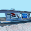 PTA Bus Station Featuring Curved Roof Car Ads Seats And Brick Pavement