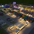 Illuminated Night Commercial Street With Outdoor Market Colorful Stalls And Dining Areas