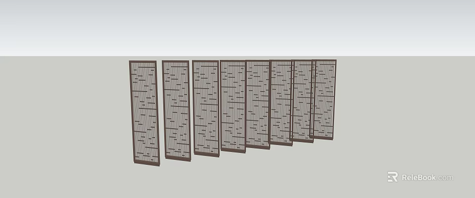 Wooden Room Divider Screens With Geometric Patterns In Modern Minimalist Design Arranged In A Row 3d model 
