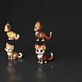 Three Kitten 3D Models With Various Poses Expressions And Dark Reflective Background 3d model