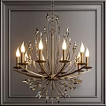 Elegant Golden Chandelier With Crystal Decorations And Candle Shaped Bulbs On Grey Wall