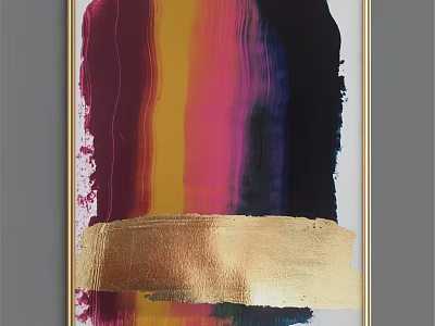 Modern Gold Frame Featuring Colorful Abstract Art With Vibrant Brushstrokes And Gold Accent 3d model