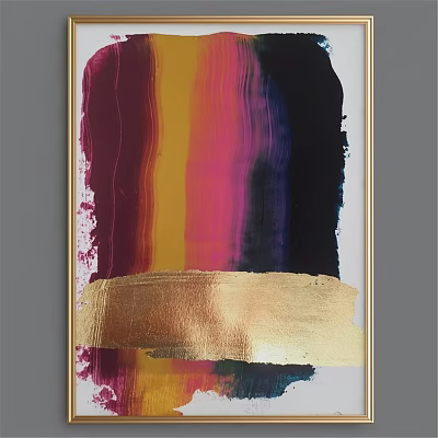 Modern Gold Frame Featuring Colorful Abstract Art With Vibrant Brushstrokes And Gold Accent 3d model