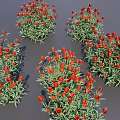 3D Rendered Red Flower Bushes With Green Leaves In Gray Background
