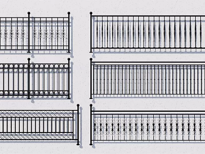 Various Metal Fence Designs With Ornate Patterns And Vertical Bars 3d model