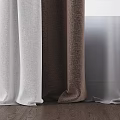 Brown And White Layered Curtains With Decorative Ring Ties For Window 3d model