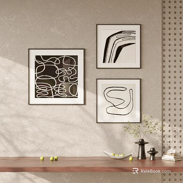 Abstract Line Art Prints On Textured Neutral Wall 3d model