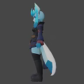 Anime Style Game Character With Blue Fox Ears Dark Outfit And Tail