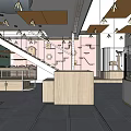 Charming Mall Shop Interior With Curved Shelves Product Displays Soft Tones And Decorative Stools