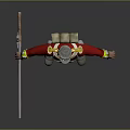 Military Character in Red Uniform Gray Hat White Pants Holding Gun With Gold Accents