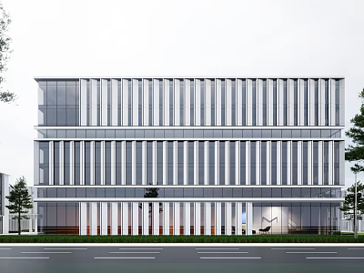 Modern Multi Story Industrial Factory Building With Glass Curtain Walls And Metal Frames 3d model