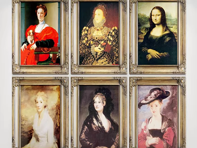Vintage Gold Framed Female Portrait Paintings Collection With Various Classic Styles 3d model