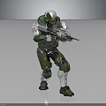 Futuristic Character In Green White Armor Holding Gun As Sci Fi Warrior Creature