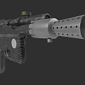 Sci Fi Pistol With Wooden Grip Metal Body And Perforated Barrel Scope