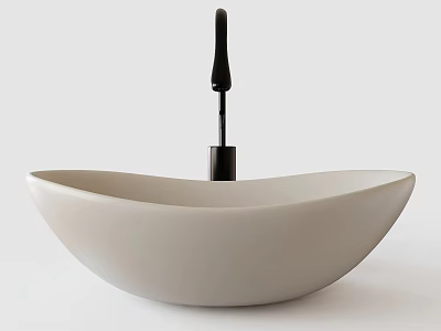 Modern Minimalist White Ceramic Above Counter Bowl Wash Basin With Black Faucet 3d model
