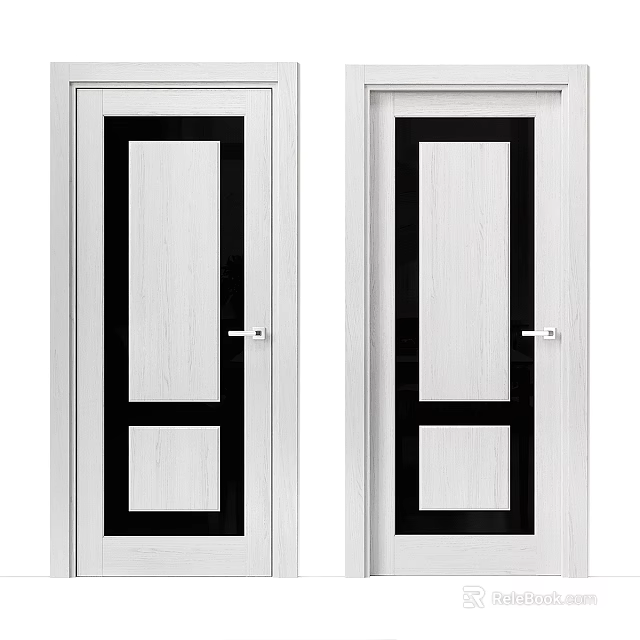 Modern White Swing Door with Black Frame and Panel Design for Home Interior 3d model 