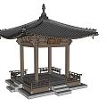 Traditional Landscape Pavilion With Overhanging Eaves Wooden Structure And Decorative Top