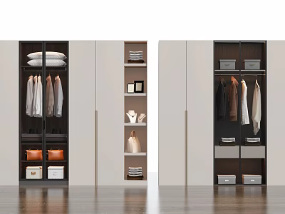 Modern Wardrobe Storage Design Featuring Hanging Clothes Folded Items Drawers And Decorative Accents 3d model