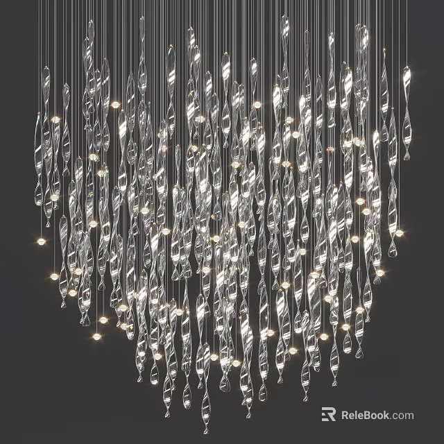 Elegant Crystal Chandelier With Hanging Glass Beads And Warm Sparkling Light 3d model 