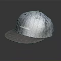 Blue Gray Geometric Pattern Woven Hat With Flat Brim And Front Label Detail 3d model