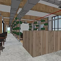 Industrial Style Cafe Interior With Open Layout Wooden Walls Curved Booths And Round Pendant Lights