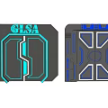 Tech Device Panels Featuring GLSA And UL Logos With Blue Geometric Design 3d model