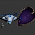Blue Spiked Headdress Character With White Outfit And Glowing Accessory Near Giant Shell Creature