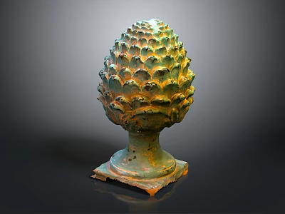 Ancient Bronze Pinecone Decorative Sculpture With Scaly Texture And Base 3d model