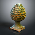Ancient Bronze Pinecone Decorative Sculpture With Scaly Texture And Base 3d model