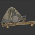 Industrial Equipment Setup With Canvas Covered Metal Drum On Wooden Pallet