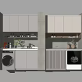 Modern Home Balcony Design With White Cabinets Washing Machine Dryer And Green Plants
