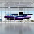 Modern Technology Exhibition Hall with Glass Curtain Wall Spliced Screens and Dynamic Flowing Lines