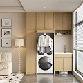 Modern Wooden Balcony Cabinet With Laundry Machine Sink And Hanging Space