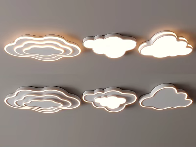 Cloud Shaped White Illuminated Ceiling Lights for Modern Kids Room Interior Decor 3d model