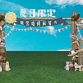 Xiamen Limited Camping Festival Scene With Musical Instruments Grass Field Wooden Backdrop And Colorful Decorations
