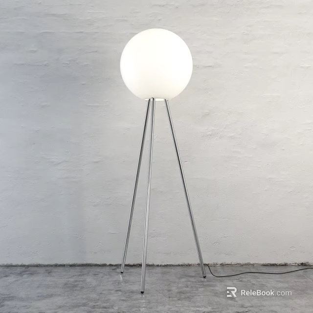 Modern Minimalist Floor Lamp With White Spherical Shade And Silver Metal Stand 3d model 