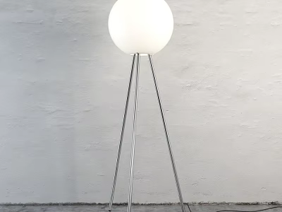 Modern Minimalist Floor Lamp With White Spherical Shade And Silver Metal Stand 3d model